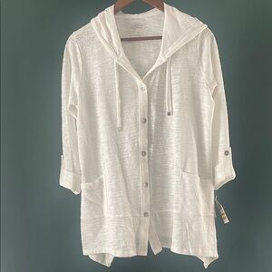 Lightweight Hooded Button-Up Cardigan — Ivory